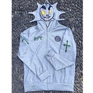 Gray Zip-Up Sweater with Fun Design